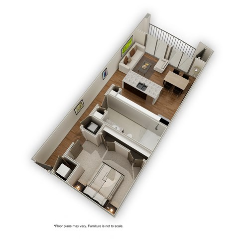 Floor plan for 1 bed, 1 bath, 722 sqft